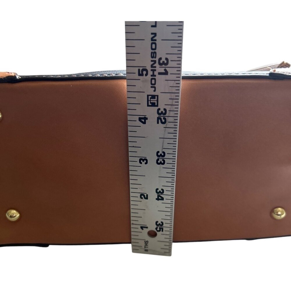 Kate Landry Black & Tan Satchel Handbag With Tassel Accent Crossbody Strap - Picture 11 of 11